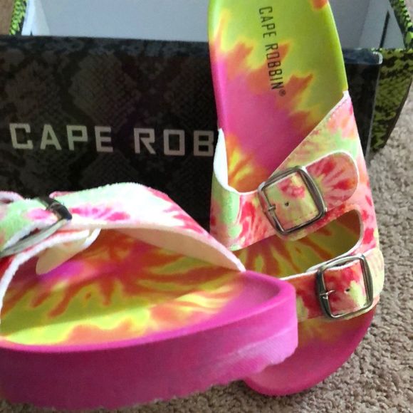 Cape Robbin tie dye pink yellow buckle slide sandal - Picture 5 of 8